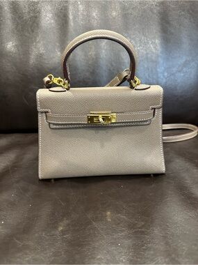 Taupe Top-Handle Crossbody Mini Bag with Gold Hardware - Kelly style